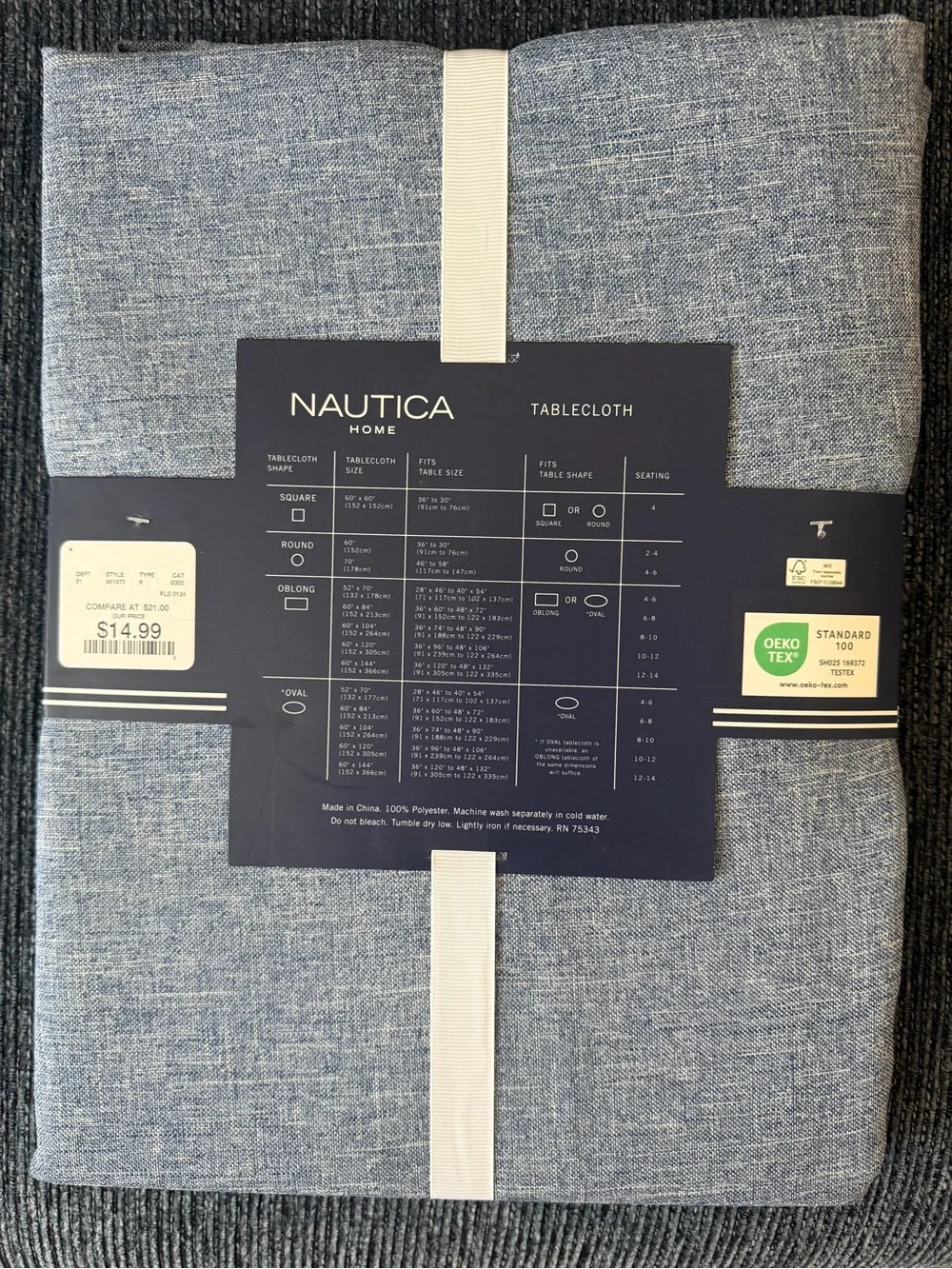 NWT Nautica 70” round tablecloth